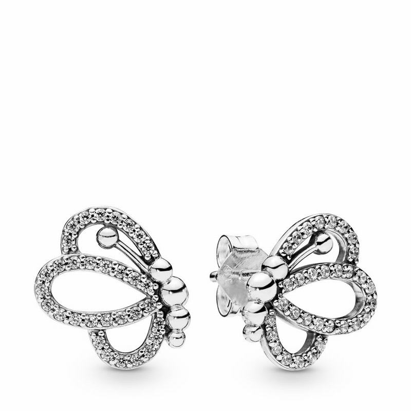 Pandora Butterfly Outlines Stud Earrings Ireland - Sterling Silver/Cubic Zirconia - 217538TWU